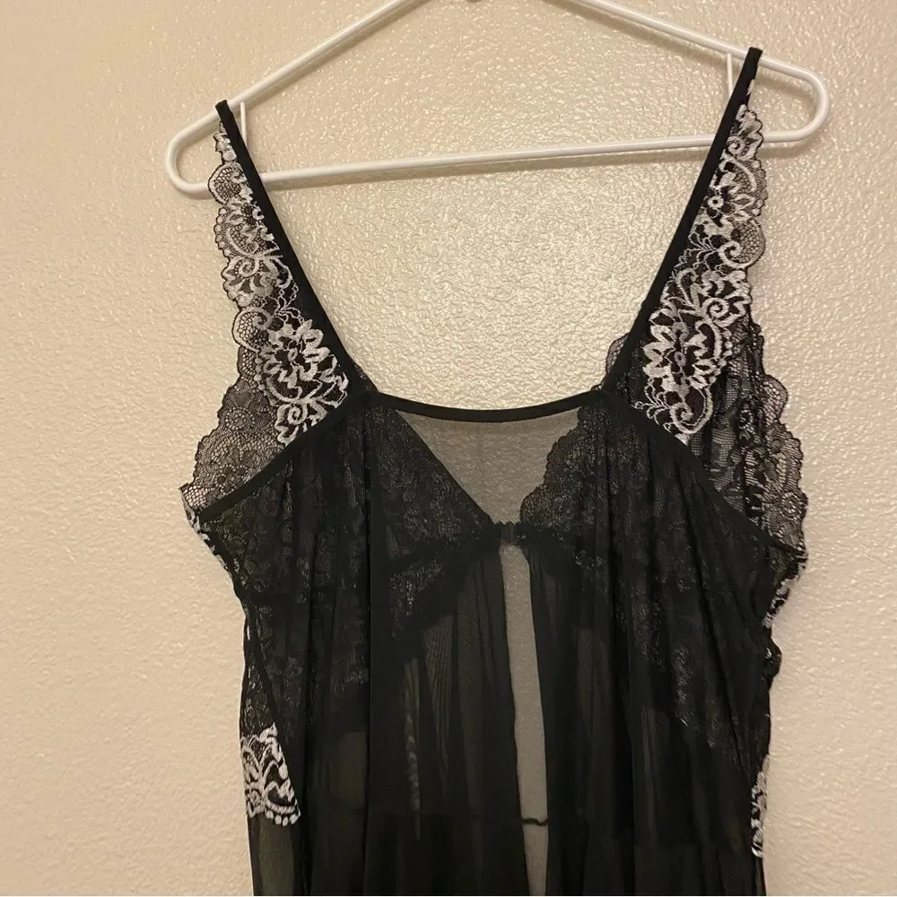 Black mesh lace white sexy Dress lingerie baby doll plus size 2XL-4XL